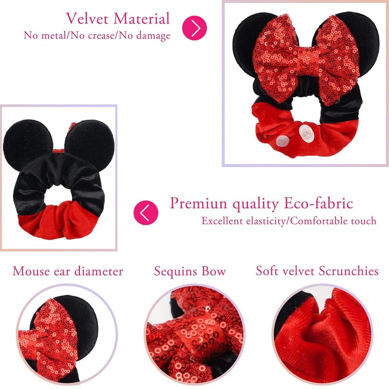 CellElection 6 Pack Mouse Ears Scrunchies Velvet Sparkle Sequin Mouse Bows Hair Scrunchies Hair Ties Elastic Rubber Bands Ponytail Holders for Kids Women Girls Christmas Party Decoration - Image 2